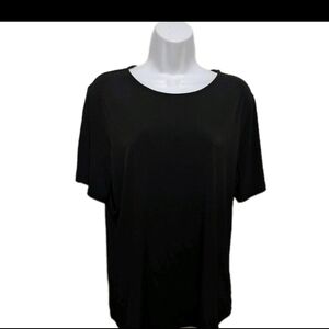 Susan Graver Liquid Knit Tunic Top L Black Minimalist Mature #2140